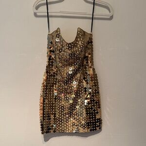 PACO RABANNE INSPIRED Gold Sequin Strapless Dress (size small)